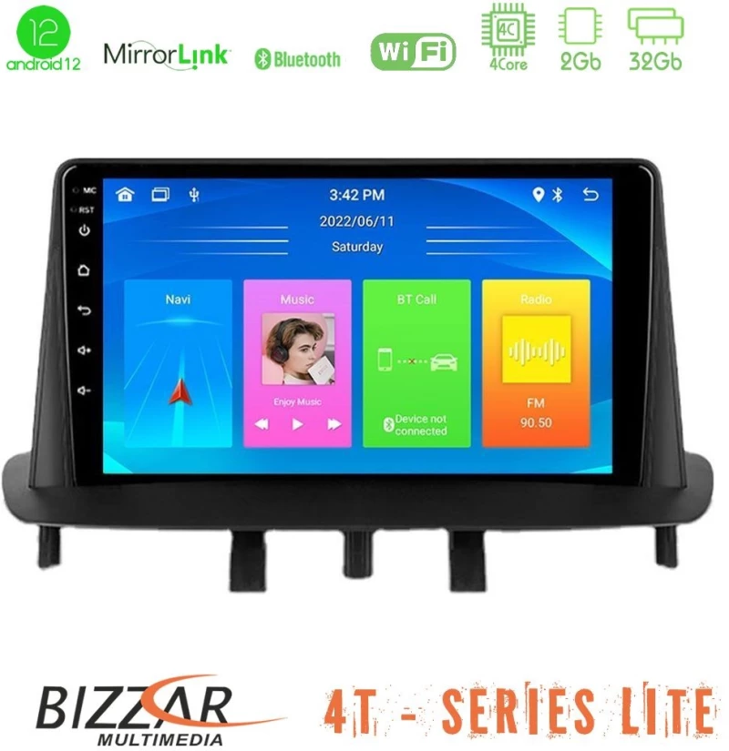 Bizzar 4T Series Renault Megane 3 2009-2013 4Core Android12 2+32GB Navigation Multimedia Tablet 9" U-LVB-RN0718