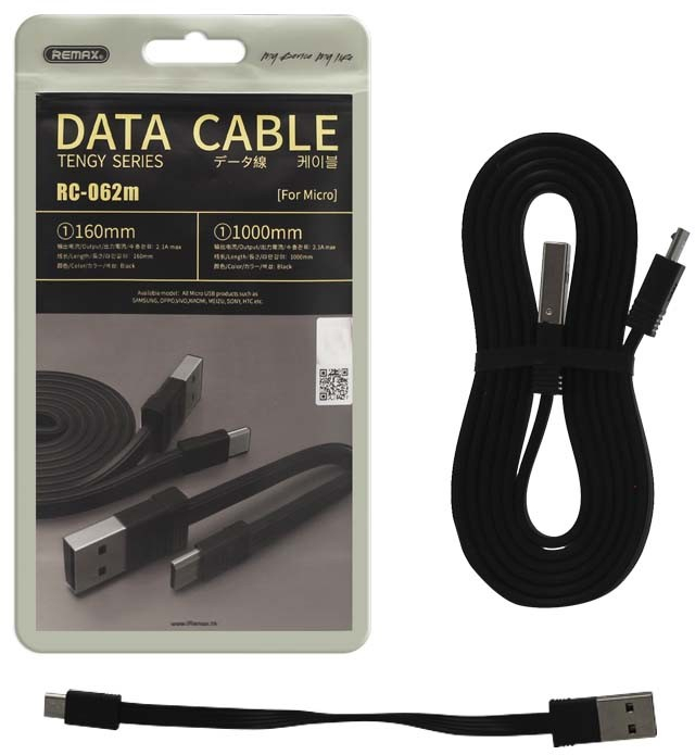 Remax Flat USB 2.0 to micro USB Cable Μαύρο 1m (RC-062m)