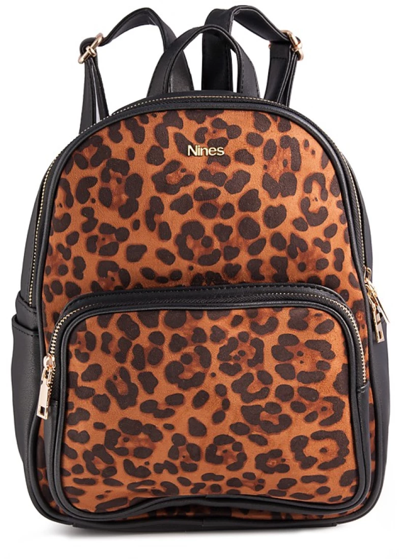 Nines 910.2023L9 Τσάντα Πλάτης Animal Print + ΔΩΡΟ  Nécessaire_ΣΚΟΥΡΟ ΚΑΦΕ