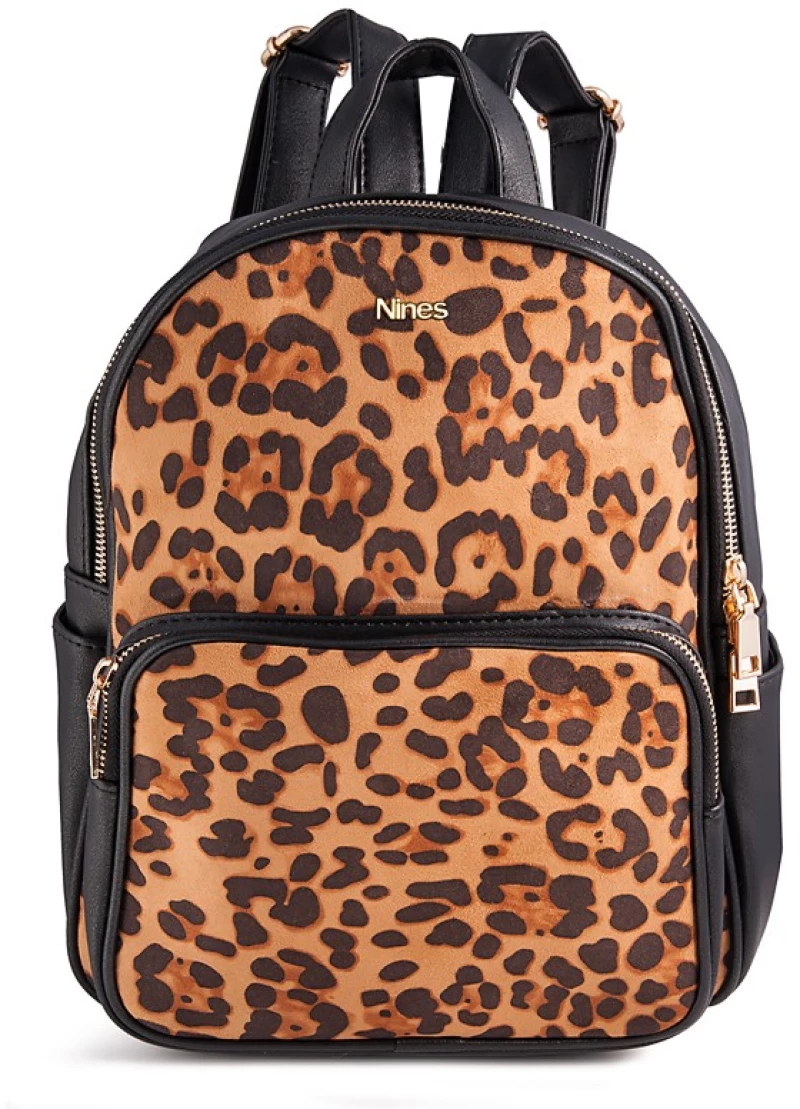 Nines 910.2023L9 Τσάντα Πλάτης Animal Print + ΔΩΡΟ  Nécessaire_ΣΚΟΥΡΟ ΚΑΦΕ