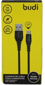 BUDI 1M 2.0 USB-A TO USB-C CHARGE CABLE ΜΑΥΡΟ ΚΑΛΩΔΙΟ ΦΟΡΤΙΣΗΣ TYPE C M8J191T-BLK