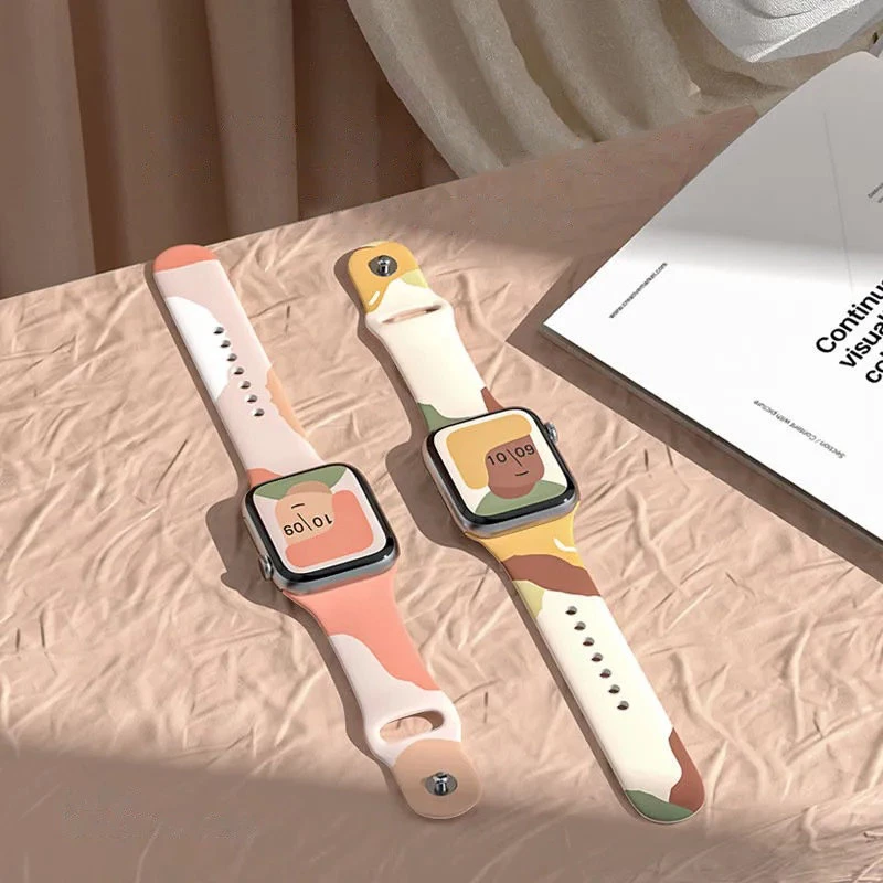 Strap Moro Band For Apple Watch 7 / SE / 5/4/3/2 (41mm / 40mm / 38mm) Silicone Strap Watch Bracelet Pattern 1