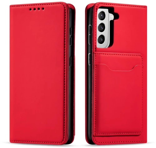 Magnet Card Case for Samsung Galaxy S22 + (S22 Plus) Pouch Wallet Card Holder Red