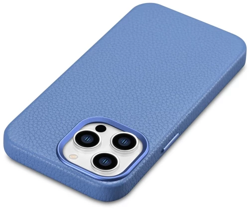 iCarer Litchi Premium Leather Case iPhone 14 Pro Max Magnetic Leather Case with MagSafe Light Blue (WMI14220712-LB)