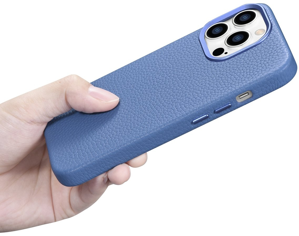iCarer Litchi Premium Leather Case iPhone 14 Pro Max Magnetic Leather Case with MagSafe Light Blue (WMI14220712-LB)