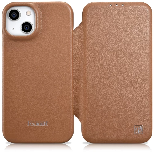 iCarer CE Premium Leather Folio Case iPhone 14 Plus Magnetic Flip Leather Folio Case MagSafe Brown (WMI14220715-BN)