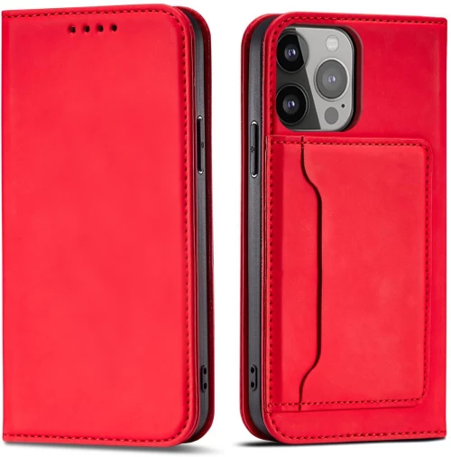 Magnet Card Case case for iPhone 14 Pro Max flip cover wallet stand red