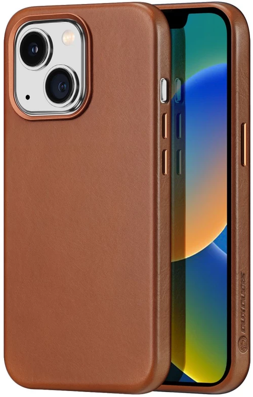 Dux Ducis Naples case for iPhone 14 Plus magnetic leather case MagSafe brown