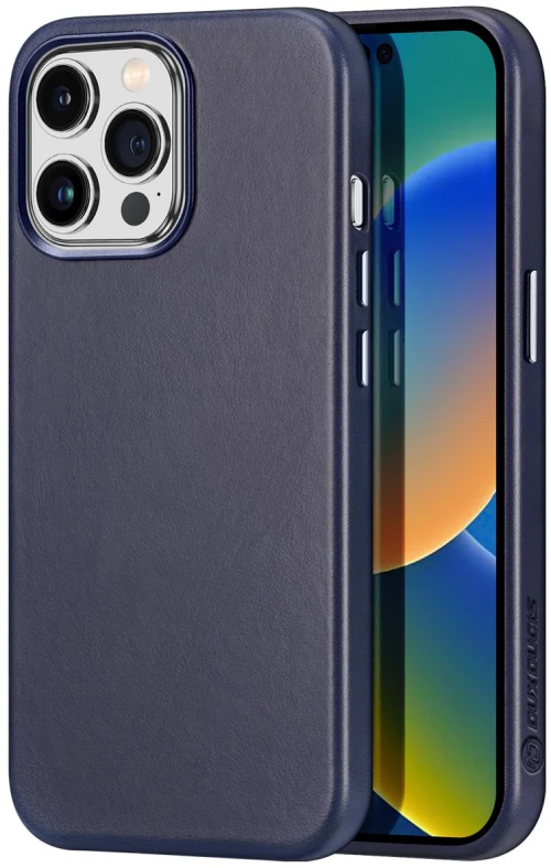Dux Ducis Naples case for iPhone 14 Pro Max magnetic leather case MagSafe blue