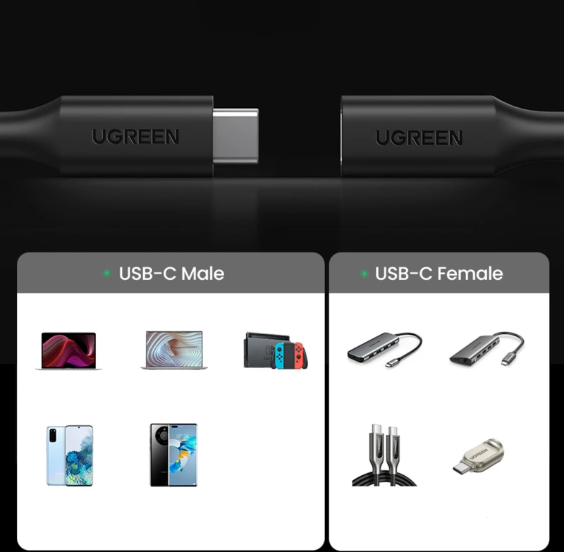 Ugreen cable extension adapter USB C (male) - USB C (female) 100W 10Gb/s 1m black