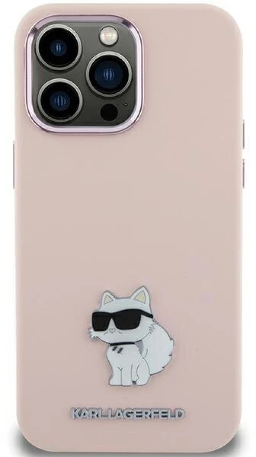 Karl Lagerfeld Silicone Choupette Metal Pin Case for iPhone 15 Plus / 14 Plus - Pink