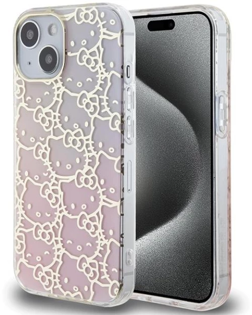 Hello Kitty IML Gradient Electrop Crowded Kitty Head case for iPhone 15 - pink