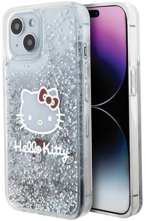 Hello Kitty Liquid Glitter Charms Kitty Head case for iPhone 15 - silver