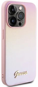 Guess Saffiano Iridescent Script case for iPhone 14 Pro - pink