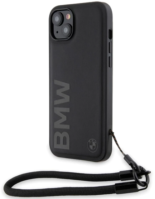 BMW Signature Leather Wordmark Cord case for iPhone 15 Plus / 14 Plus - black
