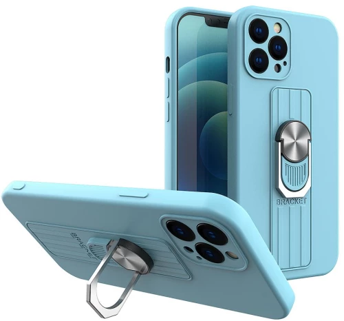 Ring Case silicone case with finger grip and stand for iPhone 11 Pro light blue