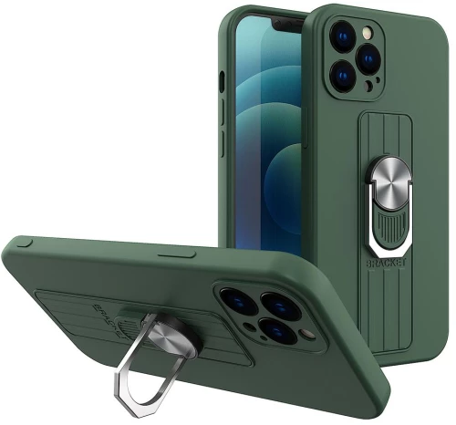 Ring Case silicone case with finger grip and stand for Samsung Galaxy A72 4G dark green
