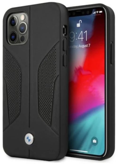 Case BMW BMHCP12LRSCSK iPhone 12 Pro Max 6.7 black / black hardcase Leather Perforate Sides