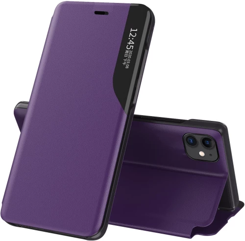 Eco Leather View Case elegant bookcase type case with kickstand for iPhone 13 Pro Max purple