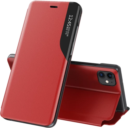 Eco Leather View Case elegant bookcase type case with kickstand for iPhone 13 mini red