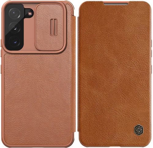 Nillkin Qin Leather Pro Case Case for Samsung Galaxy S22 + (S22 Plus) Camera Protector Holster Cover Flip Cover Brown