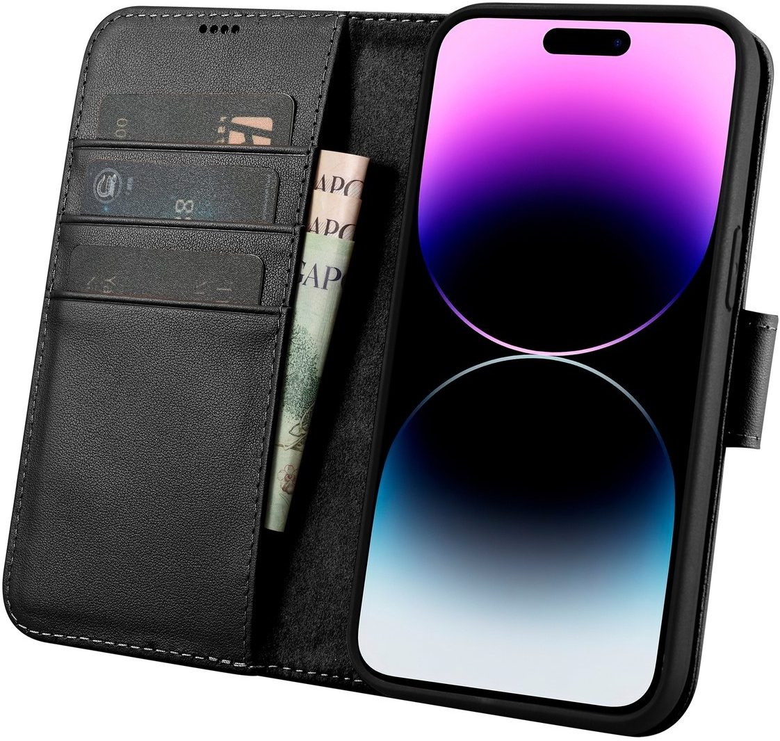 iCarer Wallet Case 2in1 Cover iPhone 14 Pro Leather Flip Cover Anti-RFID black (WMI14220726-BK)