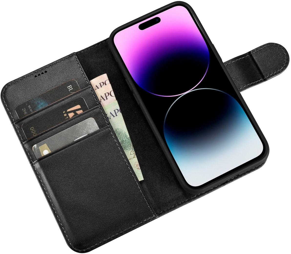 iCarer Wallet Case 2in1 Cover iPhone 14 Pro Leather Flip Cover Anti-RFID black (WMI14220726-BK)