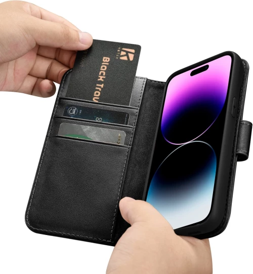 iCarer Wallet Case 2in1 Cover iPhone 14 Pro Leather Flip Cover Anti-RFID black (WMI14220726-BK)