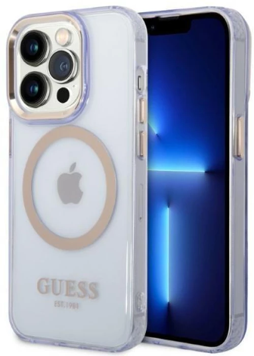 Guess GUHMP14LHTCMU iPhone 14 Pro 6.1" purple/purple hard case Gold Outline Translucent MagSafe