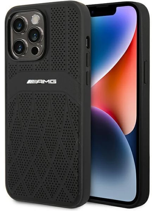 AMG AMHMP14XOSDBK iPhone 14 Pro Max 6.7" black/black hardcase Leather Curved Lines MagSafe