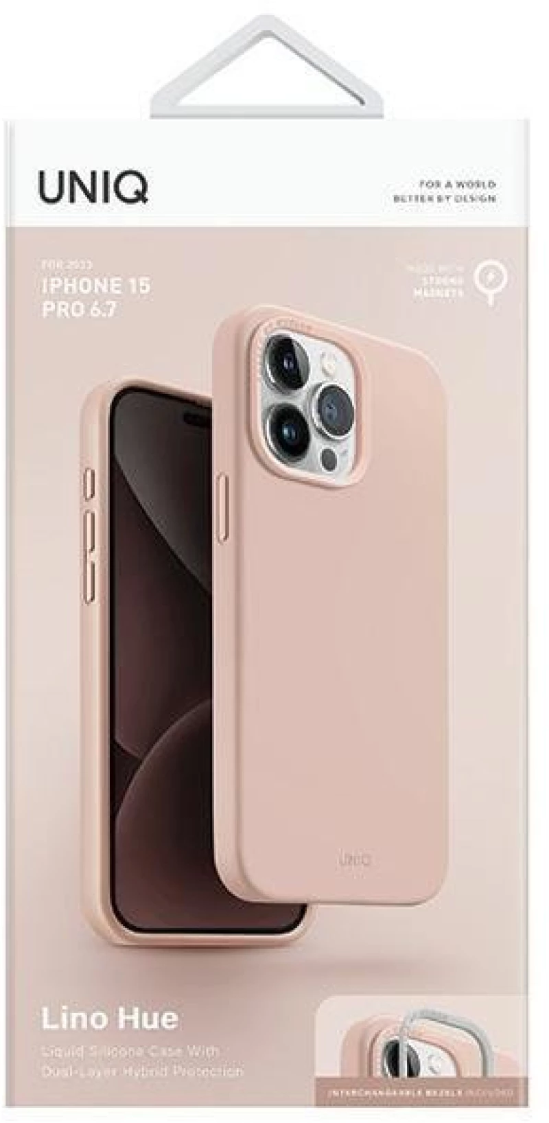 Uniq Lino Hue iPhone 15 Pro Max 6.7" case Magclick Charging pink/blush pink