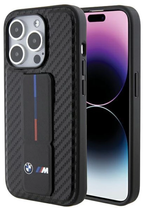 BMW Grip Stand Smooth & Carbon case for iPhone 15 Pro - black