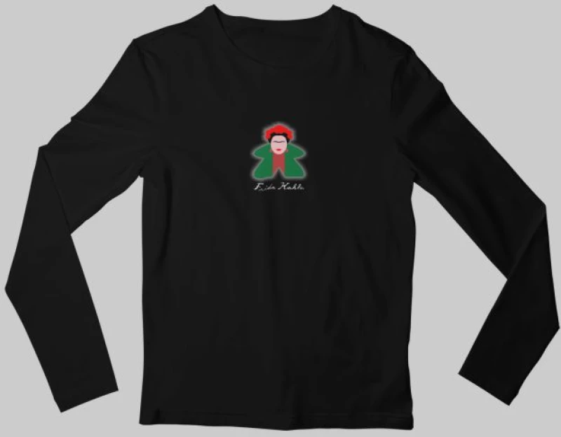 Frida Kahlo Meeple μακρυμάνικο παιδικό T-shirt - BLACK