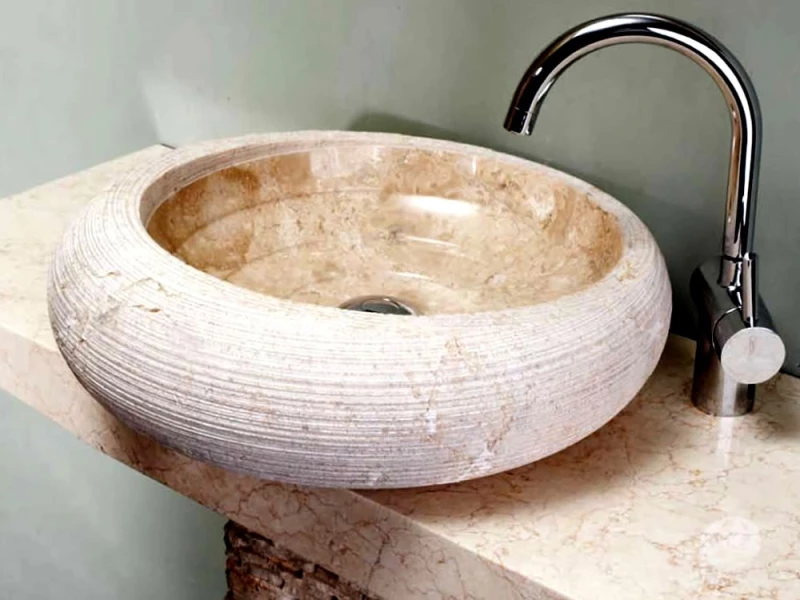 Νιπτήρας Επιτραπέζιος Πέτρινος Bati Stoone Nadia Beige Ø40cm x 13cm