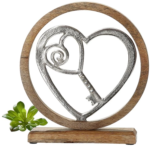 Διακοσμητικό ArteLibre Κλειδί Της Καρδιάς Σε Κύκλο Ασημί/Φυσικό Αλουμίνιο/Ξύλο 5x18x21cm