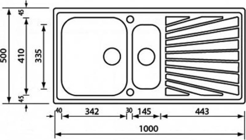 Νεροχύτης Sanitec Cometa Ιnox Σαγρέ Αντιχαρακτικός 100 x 50 2VR  (11465)