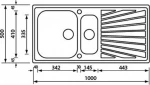 Νεροχύτης Sanitec Cometa Ιnox Σαγρέ Αντιχαρακτικός 100 x 50 2VR  (11465)