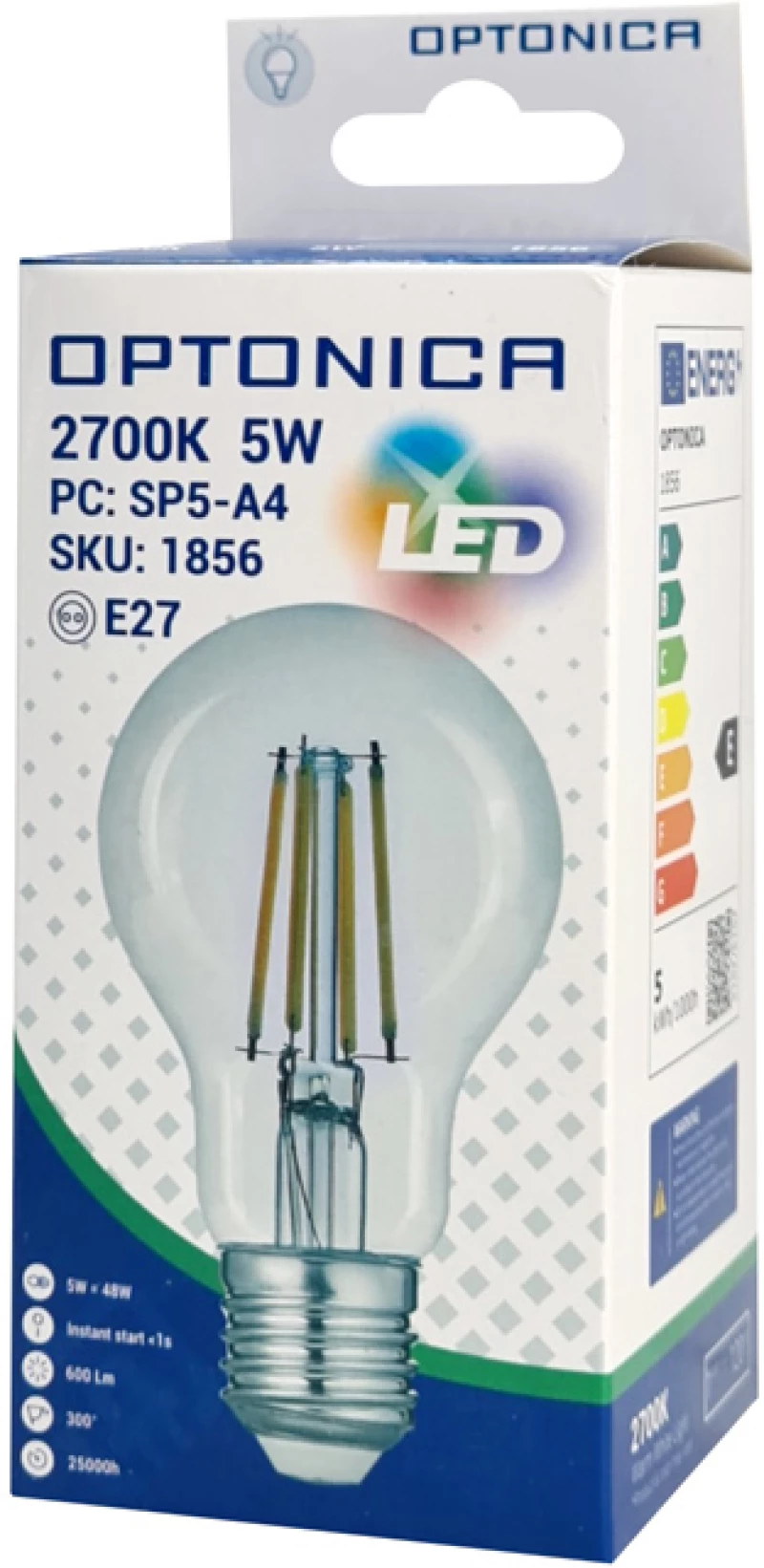 OPTONICA LED λάμπα A60 1856  Filament  5W  2700K  600lm  E27
