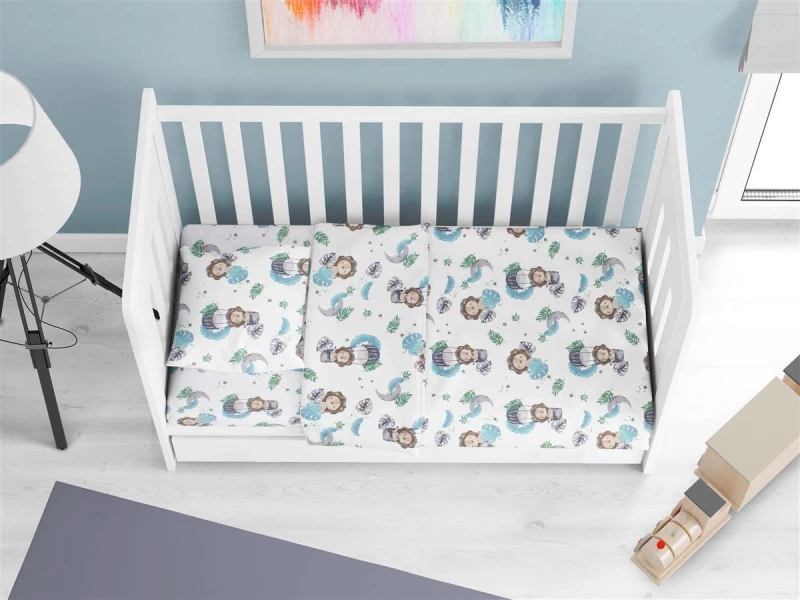 Σεντόνια Εμπριμέ Σετ 3 τεμ bebe Lion 533 120X160 Sky Blue 100% Cotton - -