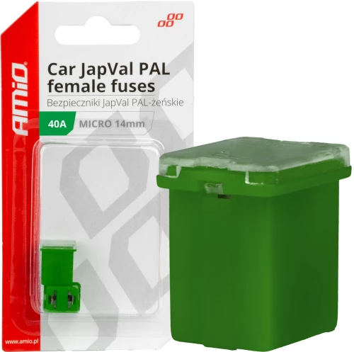 AMIO ΑΣΦΑΛΕΙΕΣ JapVal PAL ΜICRO 14mm ΘΗΛΥΚΕΣ 40A ΣΕ ΠΡΑΣΙΝΟ ΧΡΩΜΑ AMIO - 2 Τεμ. 03454/AM