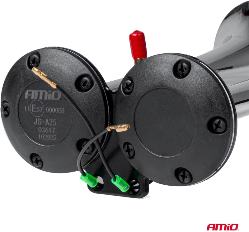 AMIO ΚΟΡΝΑ ΠΝΕΥΜΑΤΙΚΗ 12/24V 118db ΔΙΠΛΗ 2 ΤΟΝΩΝ ΧΡΩΜΙΟ ΑΜΙΟ - 1 ΤΕΜ. 03617/AM