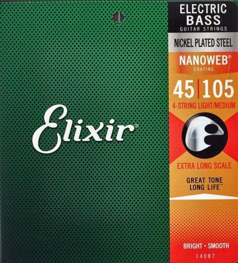 Elixir 14087 Nanoweb Nickel Plated Steel, Extra Long Scale - 45-105