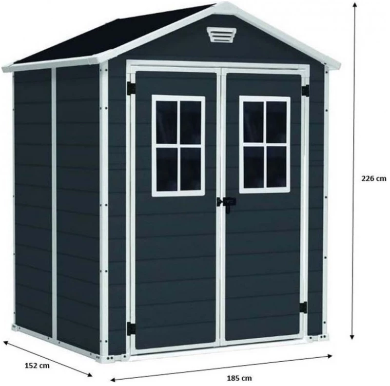 Πλαστική Αποθήκη Κήπου 6x5DD Manor Keter 185x152x226cm Μαύρη