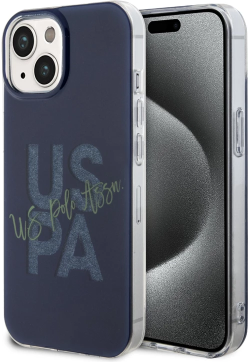 U.S. Polo Assn. Hard Case IML Glitter Script – Θήκη προστασίας από σιλικόνη iPhone 15 Navy – USHCP15SUGLV