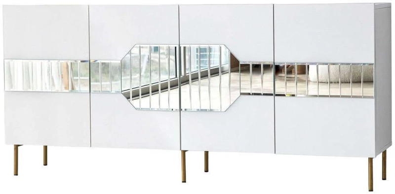 Μπουφές Milan 552NOS1804 180x40x80cm White-Gold Μοριοσανίδα, Μελαμίνη
