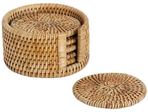 Σουβέρ Σε Βάση (Σετ 7Τμχ) AH-MS73183 Φ12x6cm Natural Andrea House Rattan