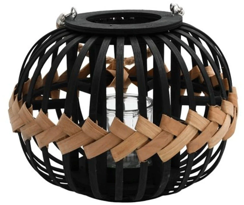 Φανάρι Ψάθινο Umeko 726-124-007 28x21cm Natural-Black Ψάθα