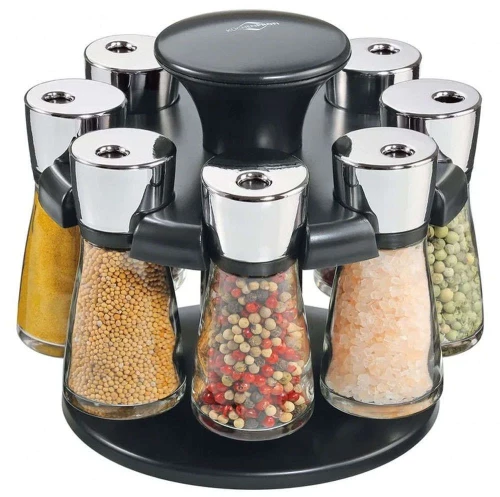 Βάση Μπαχαρικών Περιστρεφόμενη Με Βαζάκια (Σετ 9Τμχ) 2620073808 19,5x16,51cm Silver-Black Kuchenprofi Πλαστικό, Γυαλί