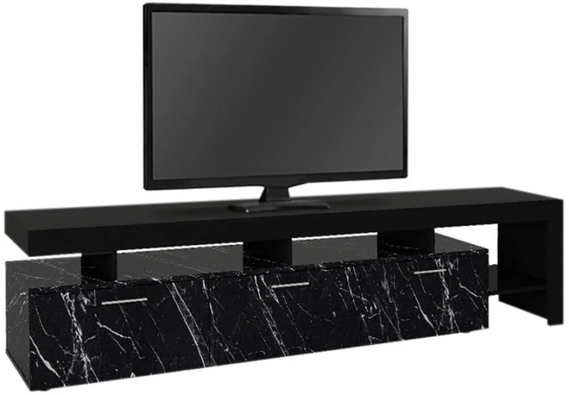 Έπιπλο Τηλεόρασης Acnes 0242778 220x40x52cm Black - Black Marble Effect