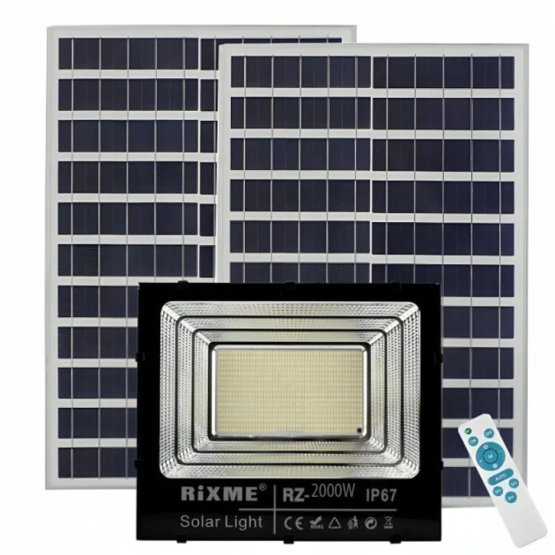 Αδιάβροχος Ηλιακός Προβολέας 2000W 1600 SMD LED - Με 2 Ηλιακά Πάνελ & Τηλεχειριστήριο - RiXME RZ-2000W
